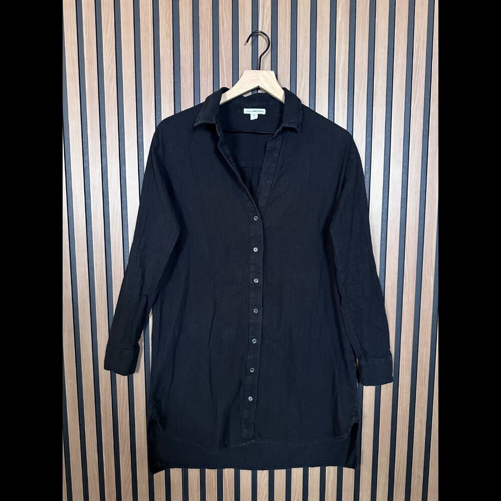 James Perse Shirt Dress 0 / XS Womens Black Button Long Sleeve 100% Cotton